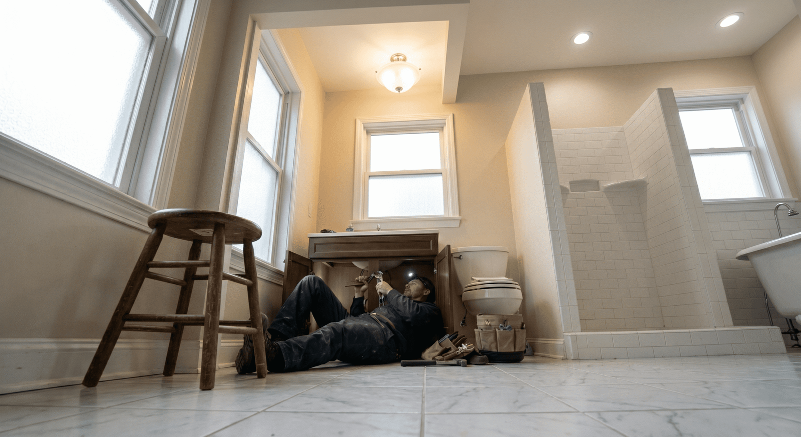 Bulwark Plumbing technician on a commercial plumbing fixture repair in DFW